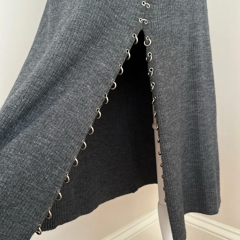 Maje Jupitta Knit Skirt with Piercings in Grey
